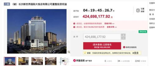 長沙新世界國際大飯店掛牌拍賣,4億起拍